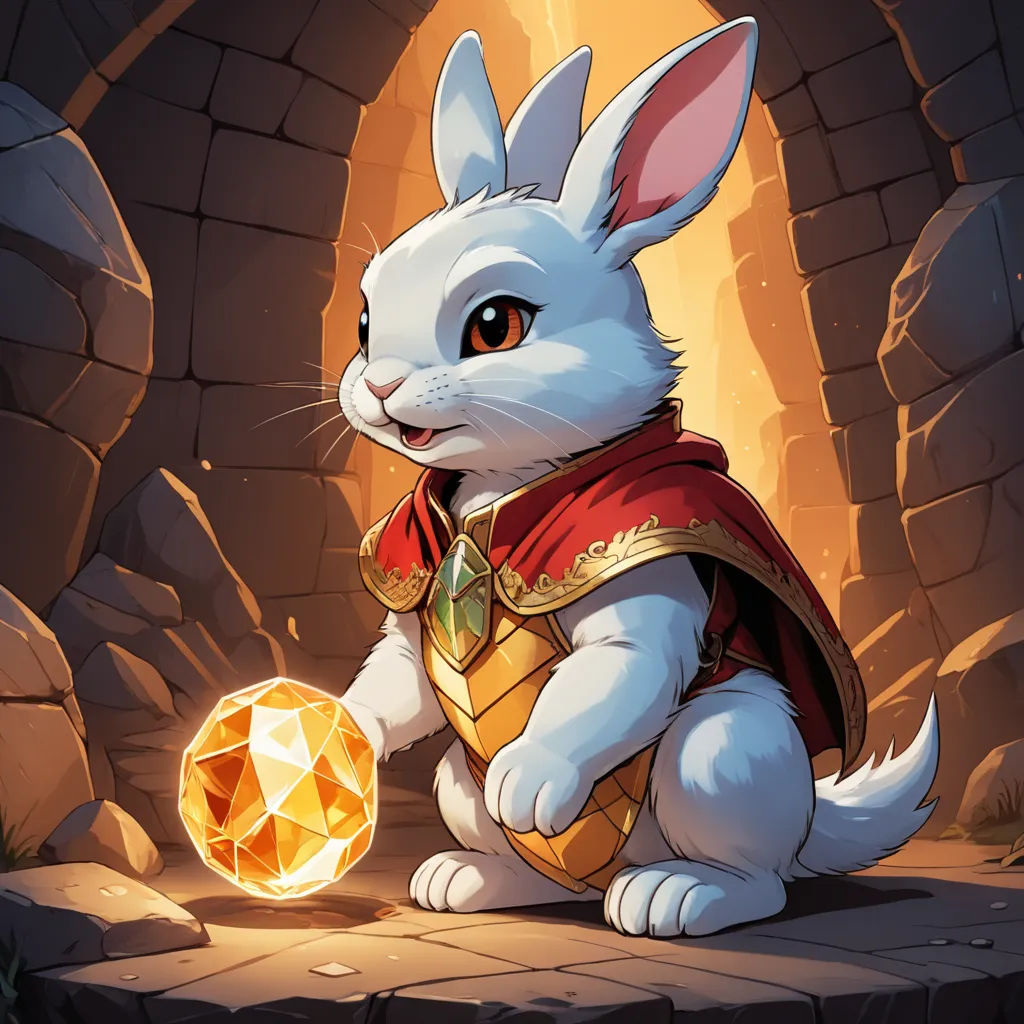 a white rabbit in a costume holding a golden ball in front of a stone wall and a stone archway, fantasy art, a character portrait, Chris LaBrooy, rossdraws global illumination