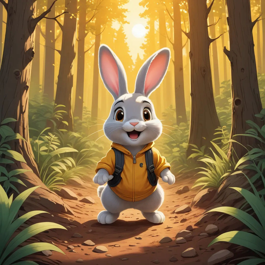 a cartoon bunny is standing in the woods with a backpack on his back and a backpack on his shoulder, furry art, a storybook illustration, Chris LaBrooy, rossdraws global illumination
