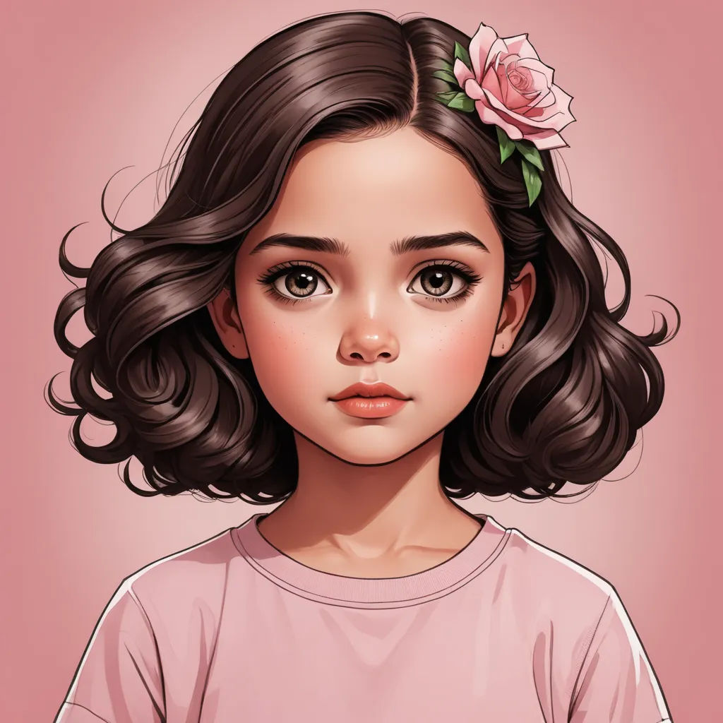 a girl with a flower in her hair and a pink shirt on her head, with a pink background, photorealism, a character portrait, Artgerm, cgstudio