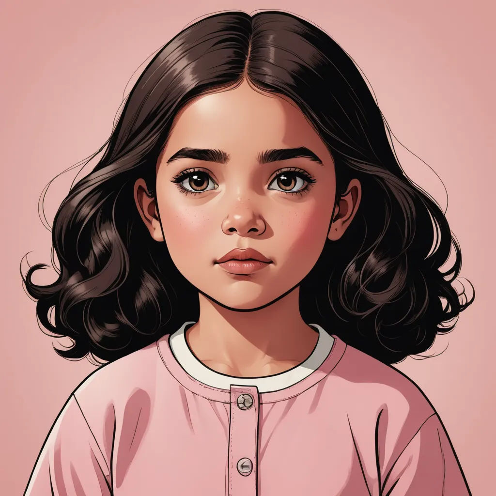 a girl with long black hair and a pink shirt on a pink background with a pink background and a pink background, hyperrealism, a character portrait, Artgerm, ultra realistic illustration