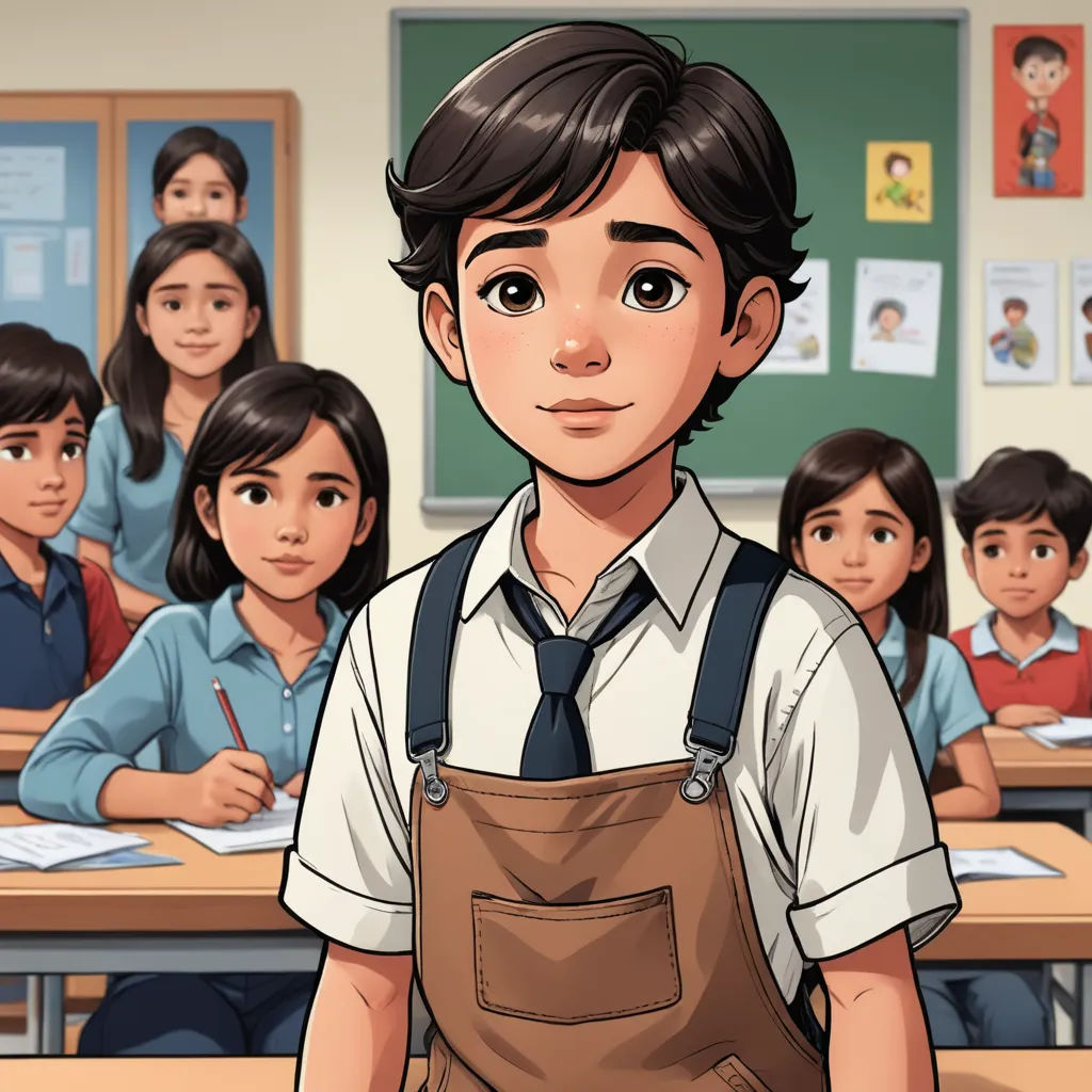 a boy in a classroom with a group of children behind him, all wearing school uniforms and ties,, serial art, a character portrait, Cedric Seaut (Keos Masons), official art
