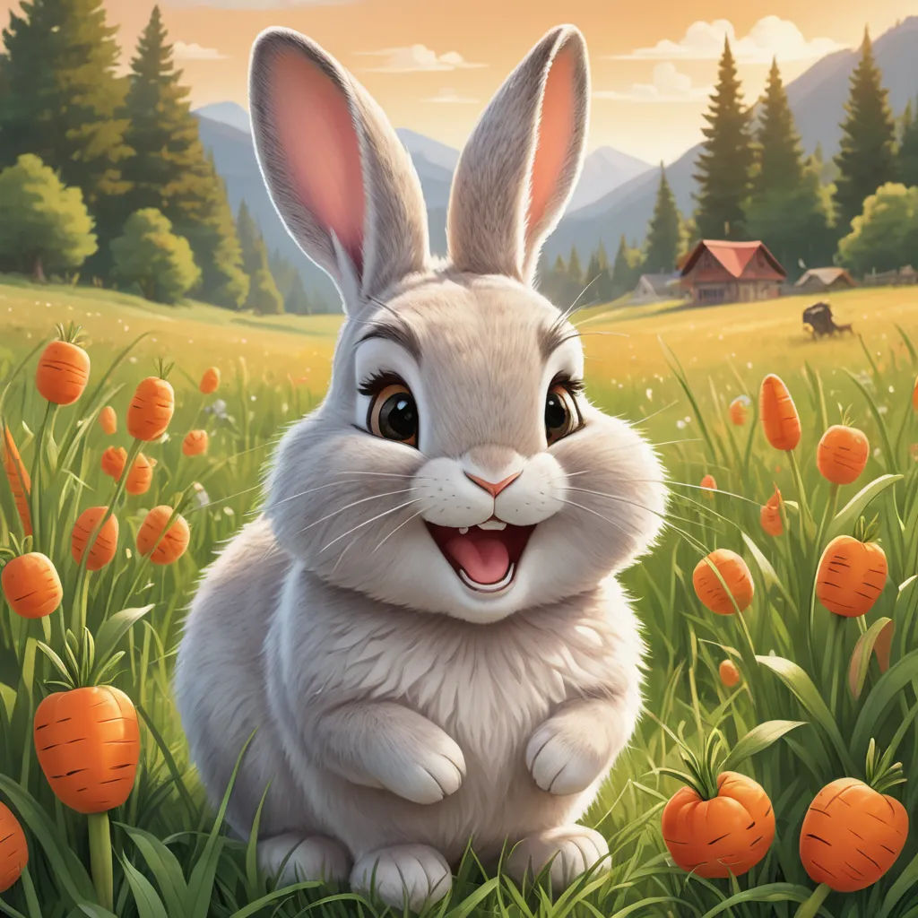 a white rabbit sitting in a field of orange flowers with a house in the background and a sunset in the background, furry art, a detailed painting, Chris LaBrooy, official art