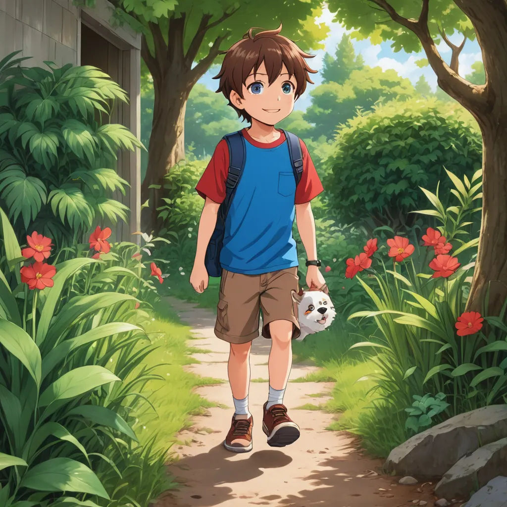 a boy walking down a path with a soccer ball in his hand and a backpack on his shoulder, in front of a forest, sots art, concept art, Adam Manyoki, official art