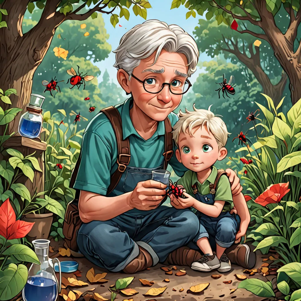 a man and a child are sitting in the leaves and looking at a cell phone together in the forest, magic realism, a storybook illustration, Aaron Jasinski, storybook illustration