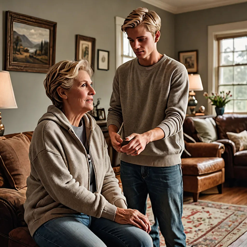 a man and woman standing in a living room together, one of them is holding a remote control in her hand, Anne Dunn, american scene painting, a stock photo, promotional image