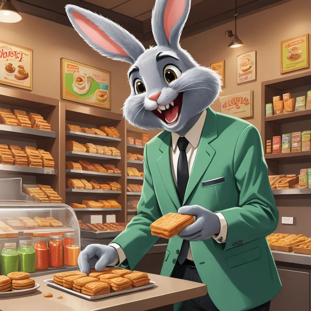 a cartoon bunny is holding a tray of donuts in a store with a display of donuts behind him, furry art, a digital rendering, Chris LaBrooy, behance hd