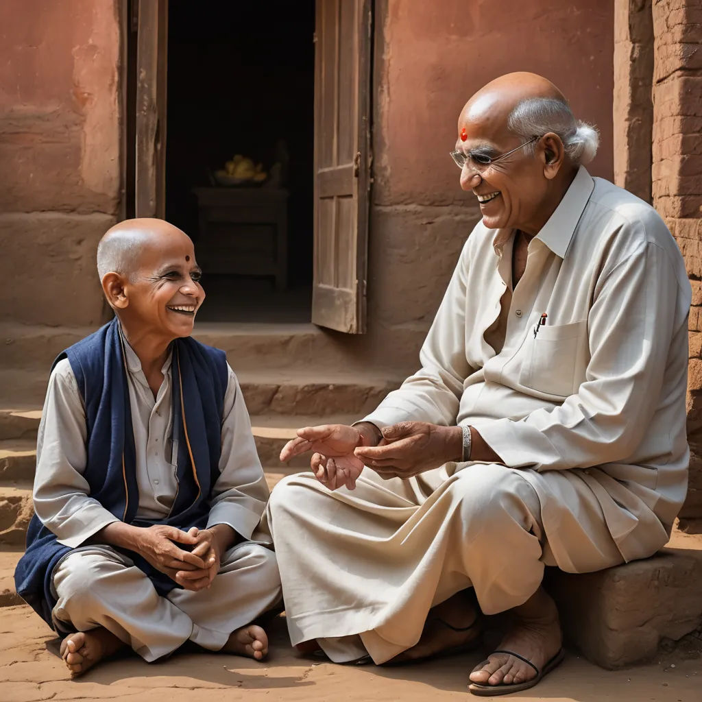 a man sitting next to a man on the ground talking to each other on a sunny day in india, samikshavad, a stock photo, Bholekar Srihari, award-winning photograph