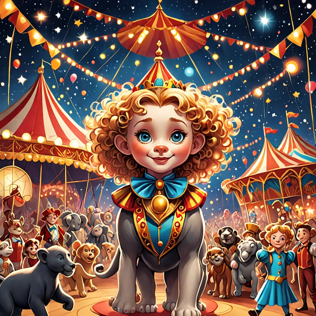 a circus scene with a circus clown and a circus elephant in front of a crowd of people and circus tents, Chris LaBrooy, highly detailed digital painting, a storybook illustration, pop surrealism