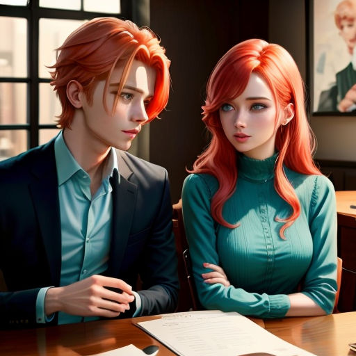 a man and a woman sitting at a table in front of a book and a phone in front of them