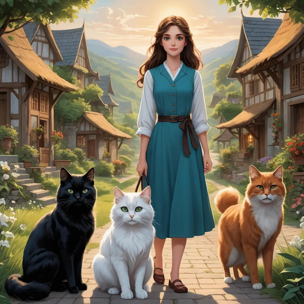The Girl and Her Three Beautiful Cats