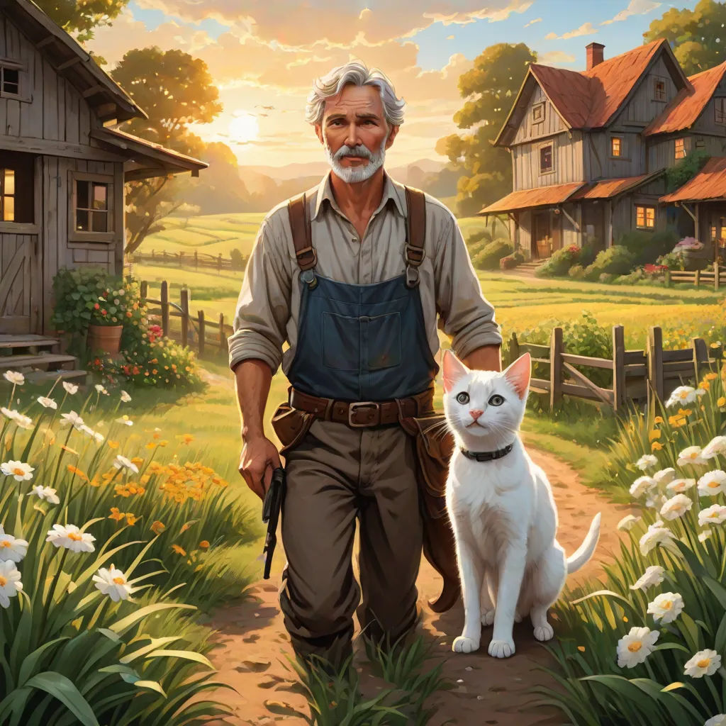 Farmer Ted, surprised to see Rex, was overjoyed to have Pearl back home. "I was out looking for you all night little lady. Now, don't you go runnin' off like that agin." Ted softly scolded as he scratched her belly. "And who might you be?" The farmer said looking Rex over. He saw a ratty collar with a bronze tag that said only "REX".