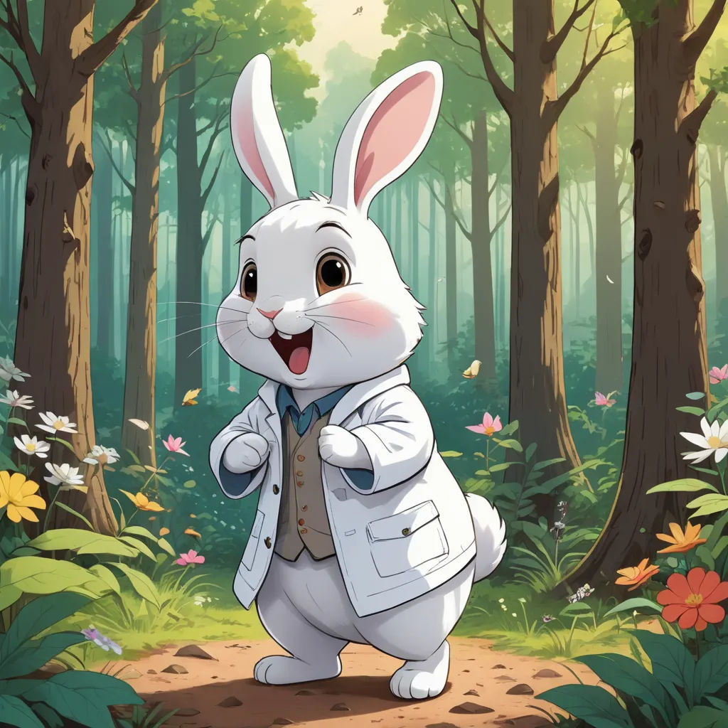 a cartoon rabbit in a suit and tie in the woods with flowers and trees around him, with a forest background, altermodern, a storybook illustration, David Brewster, official art