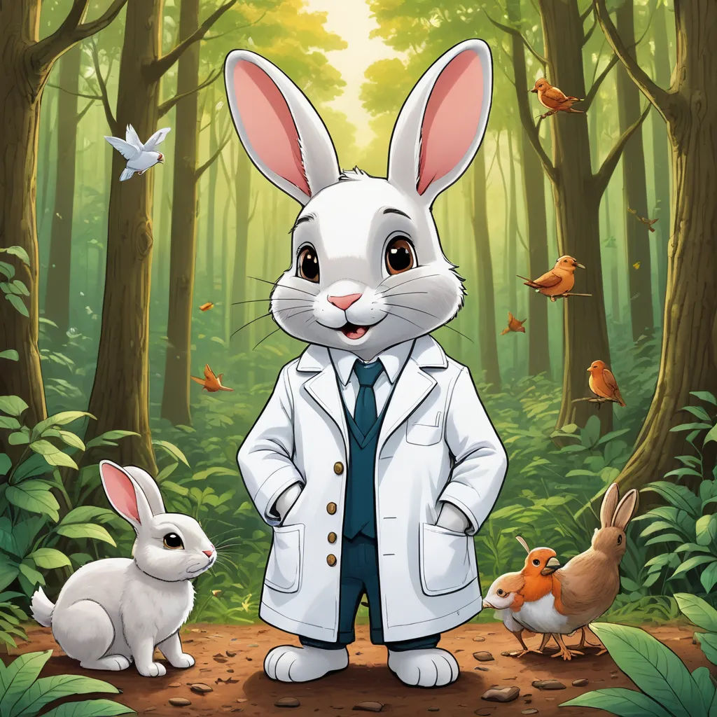 a rabbit in a suit and tie standing next to a rabbit in a forest with birds and a bird, furry art, a character portrait, Dr. Atl, promotional image