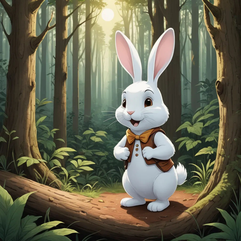 a white rabbit standing in the middle of a forest with a brown bow tie on it's chest, furry art, a storybook illustration, Chris LaBrooy, rossdraws global illumination