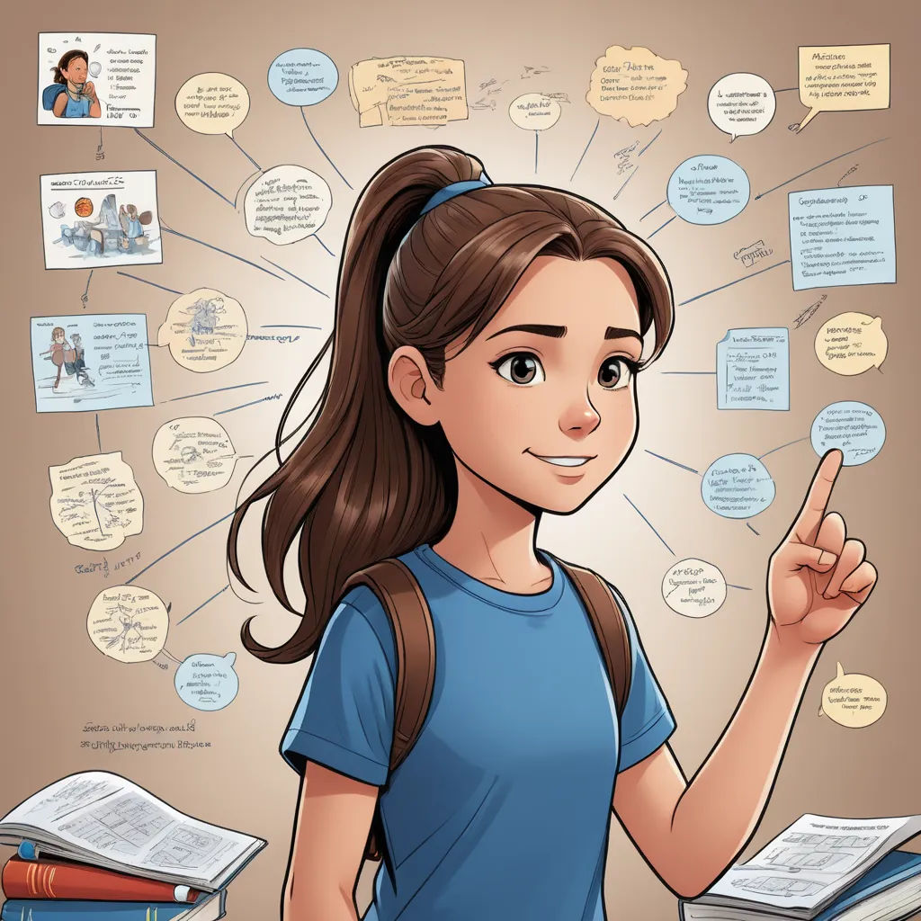 a girl pointing at a book with a lot of information surrounding her on the wall behind her is a book with a lot of information, process art, a comic book panel, Diego Gisbert Llorens, comic cover art