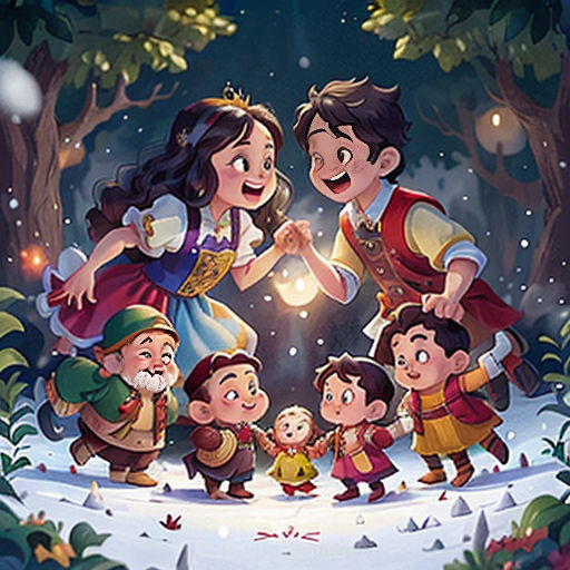 a group of people standing in the snow with snow falling on them and a light shining on them, with snow falling on them