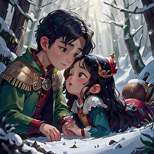 a couple of people that are in the snow together, with snow on the ground and trees in the background