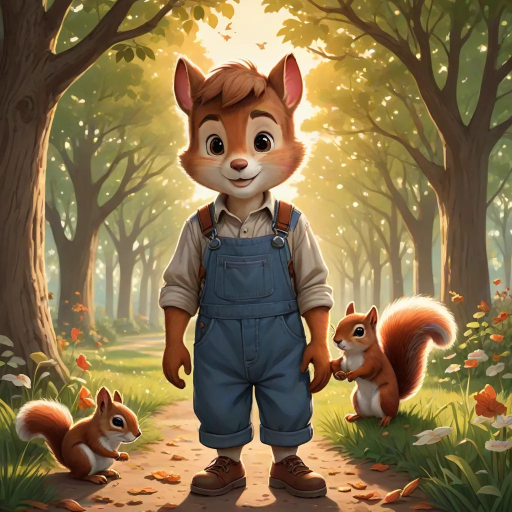 a painting of a squirrel and a squirrel cub in a forest with trees and leaves on the ground and a path leading to them, furry art, an oil painting, Aaron Jasinski, official art