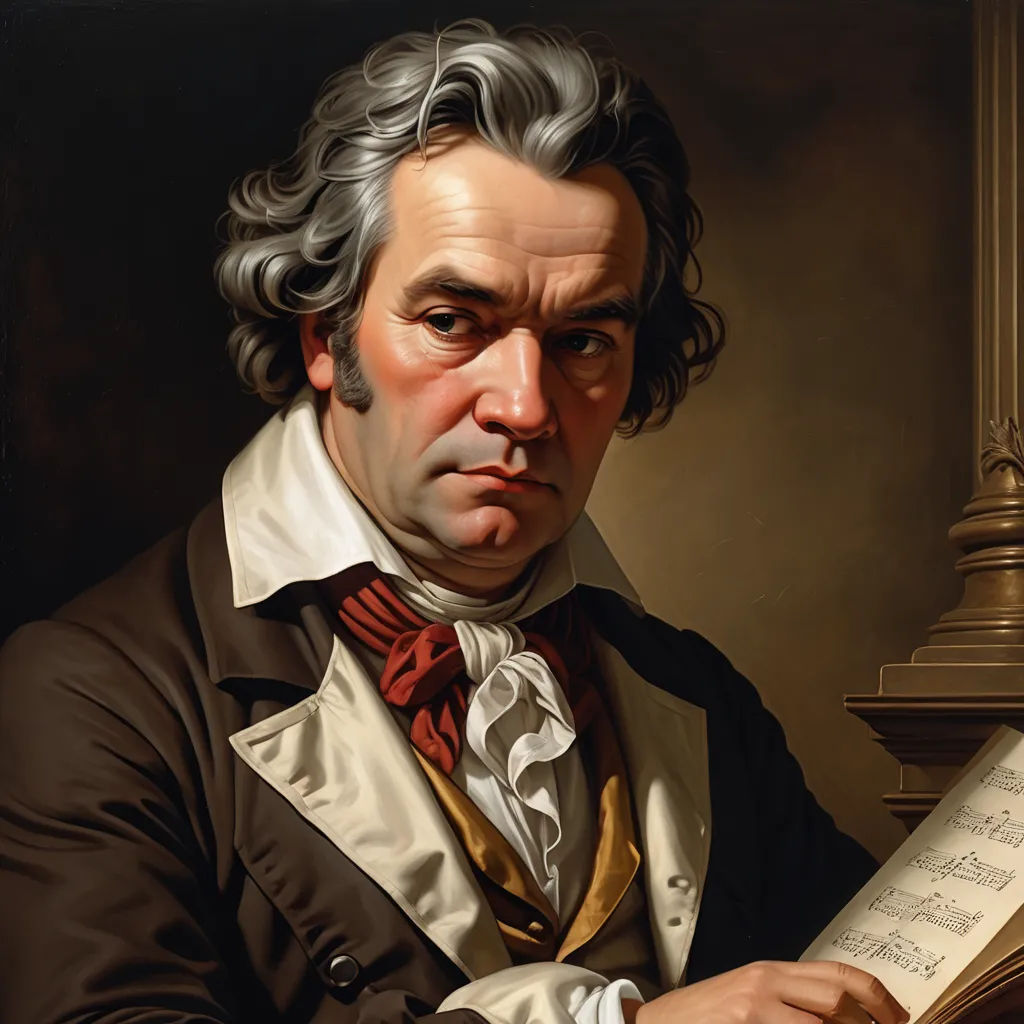 a painting of a man holding a sheet of music in his hands and looking at the viewer with a serious look on his face, neoclassicism, an ultrafine detailed painting, Ditlev Blunck, highly detailed oil painting