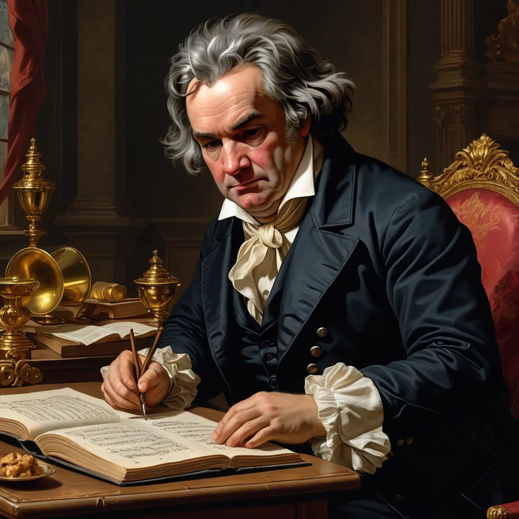 a painting of a man writing in a book with a pen and a book on a table with a gold vase, neoclassicism, an ultrafine detailed painting, Abraham Storck, highly detailed oil painting
