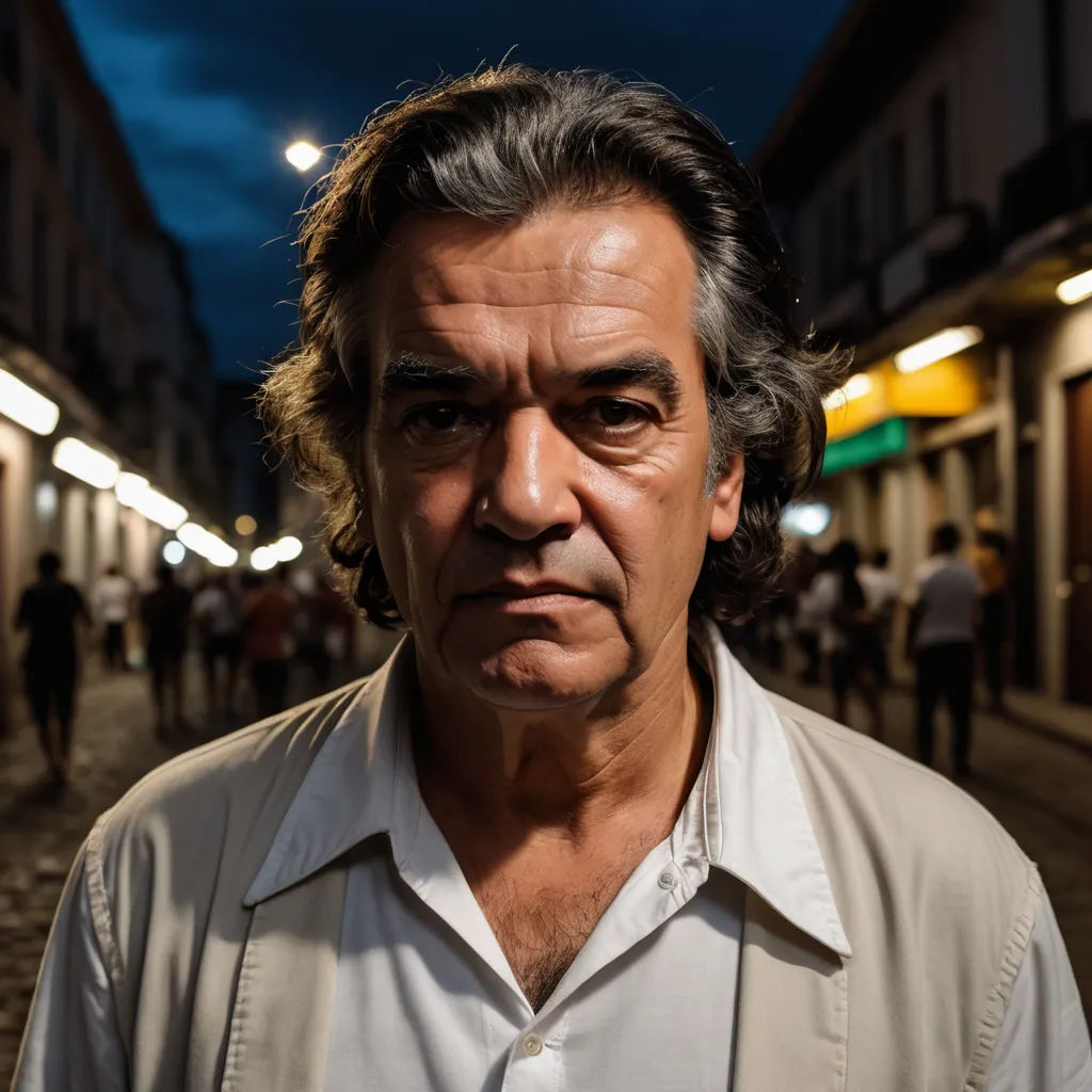 a man with a concerned look on his face standing in a street at night with people walking around him, les automatistes, a character portrait, Alexis Grimou, ignacio fernandez rios