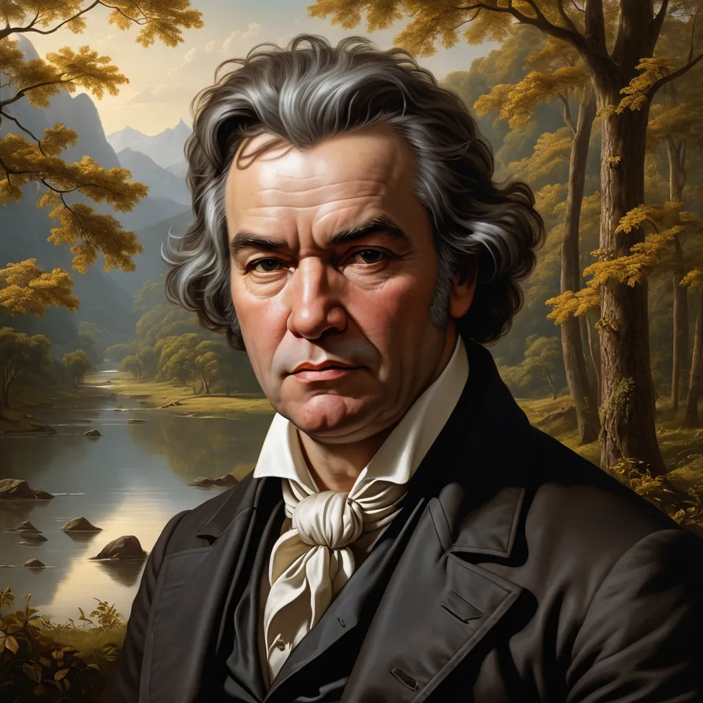 a painting of a man in a suit and tie in a forest with a river and mountains in the background, classical realism, an ultrafine detailed painting, Ditlev Blunck, detailed portrait
