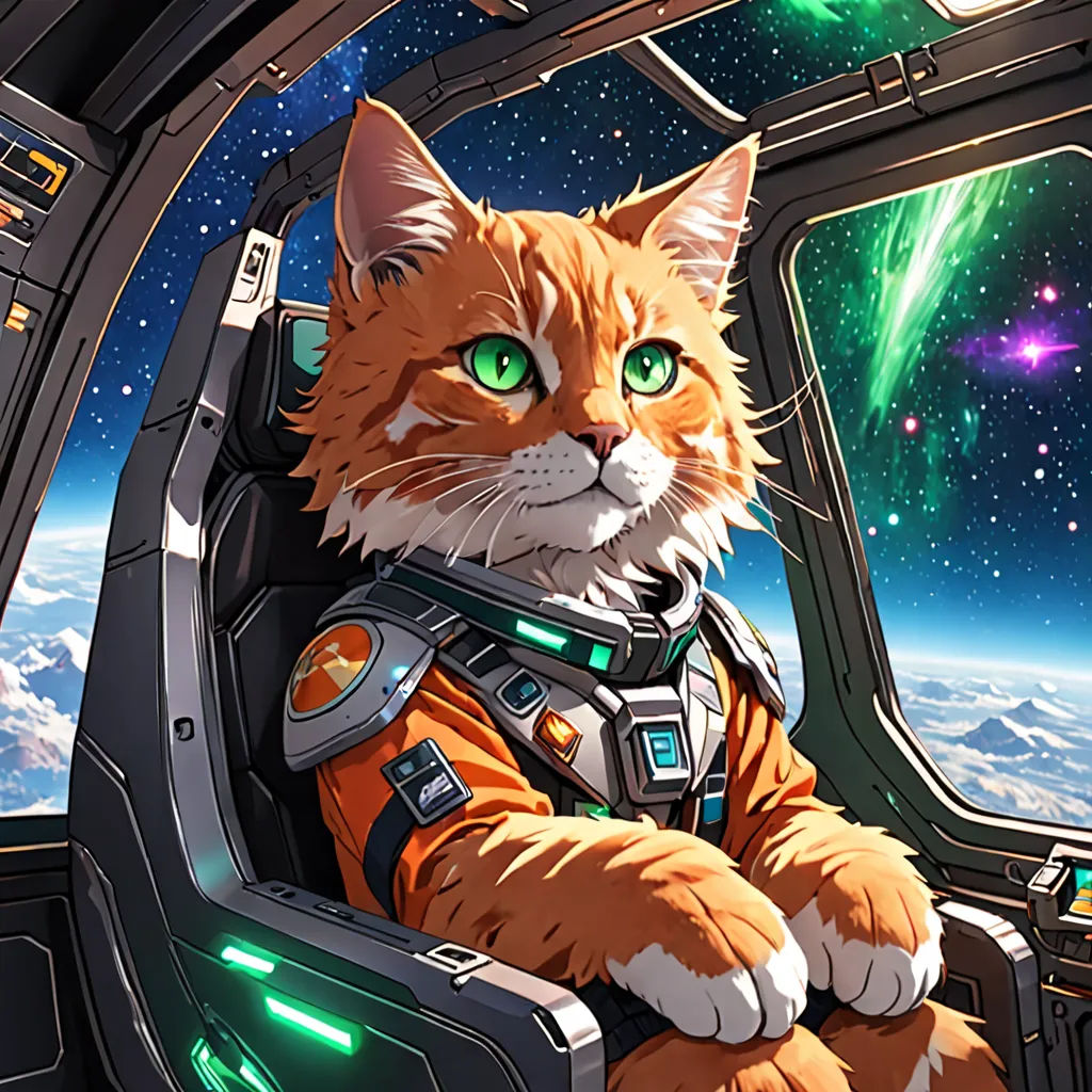 a cat sitting in a space station looking out the window of a space station with a view of the earth, space art, a detailed painting, Chris LaBrooy, official art
