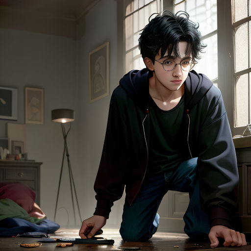 a young man in a black hoodie is looking at a piece of paper on the floor in front of him