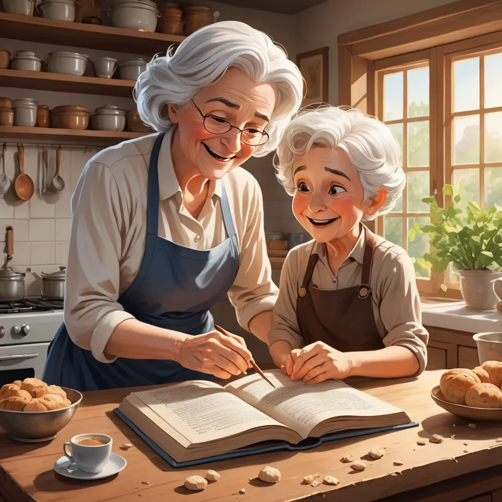 a woman and a child are in the kitchen reading a book together, with a bowl of cookies on the counter, photorealism, a storybook illustration, Evgeny Lushpin, storybook illustration