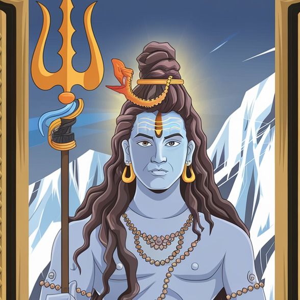 a painting of a woman in a blue outfit with a gold necklace and a crown on her head, standing in front of a full moon, samikshavad, a digital painting, Ella Guru, official art