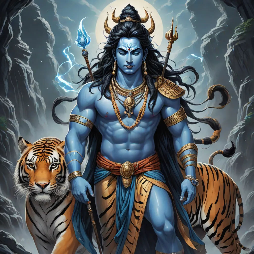 a painting of a man with a tiger on his back and a tiger on his shoulder, in front of him, samikshavad, a fine art painting, Bholekar Srihari, magic the gathering artwork