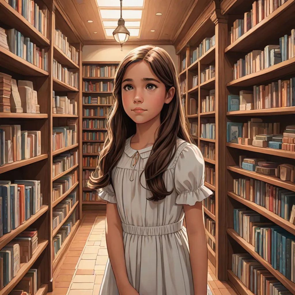 a girl standing in a library with a bookcase full of books behind her and a light fixture above her head, photorealism, a storybook illustration, Brad Kunkle, stanley artgerm lau