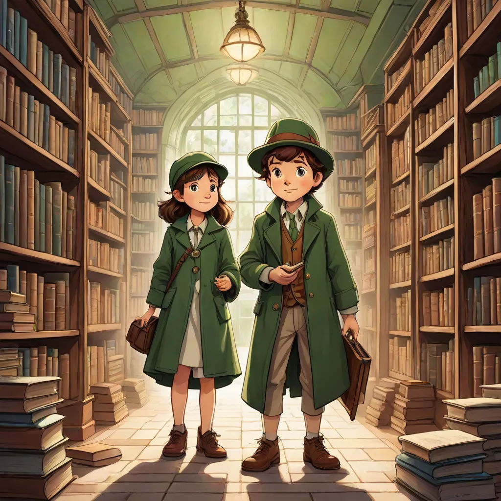 a couple of people standing in a library with books on shelves and a lamp above them and a window, fantasy art, a storybook illustration, Diego Gisbert Llorens, official art