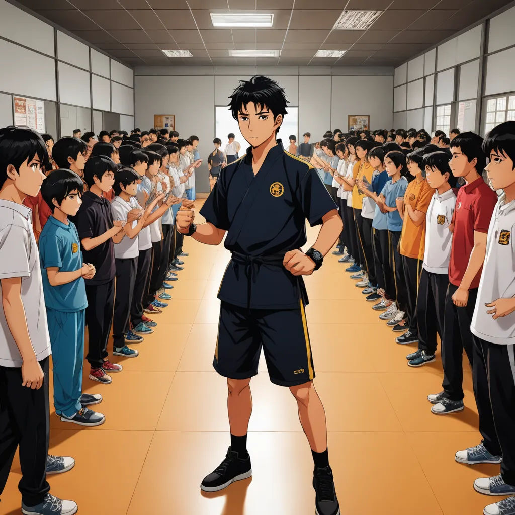 a man standing in front of a group of people in a room with a lot of people standing around, sots art, concept art, Baiōken Eishun, official art