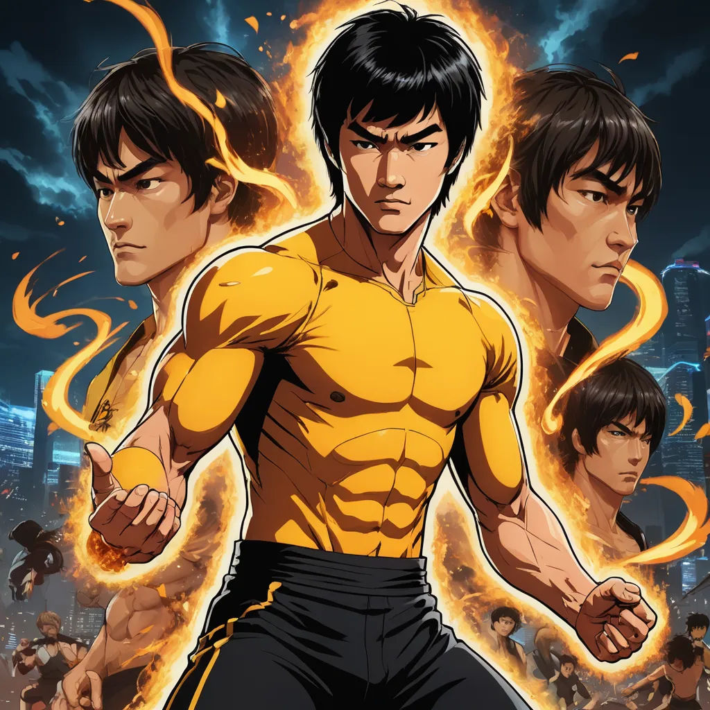 a man with a yellow shirt and black pants in front of a city skyline with flames and flames coming out of his chest, cobra, poster art, Dai Jin, key art
