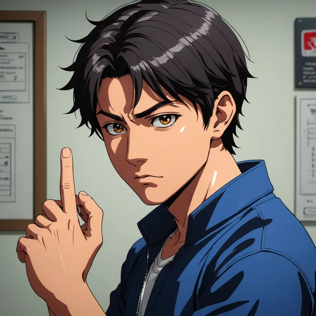 a man pointing at something with his finger in his hand in a room with a sign on the wall, sots art, a character portrait, Adam Manyoki, official art
