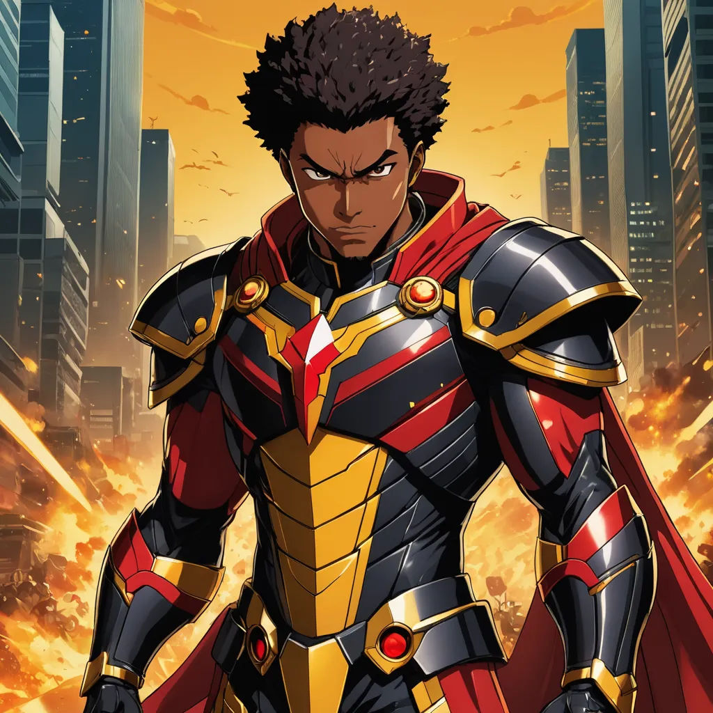 a man in a suit with a sword in his hand and a city in the background with skyscrapers, afrofuturism, concept art, Cedric Seaut (Keos Masons), official art