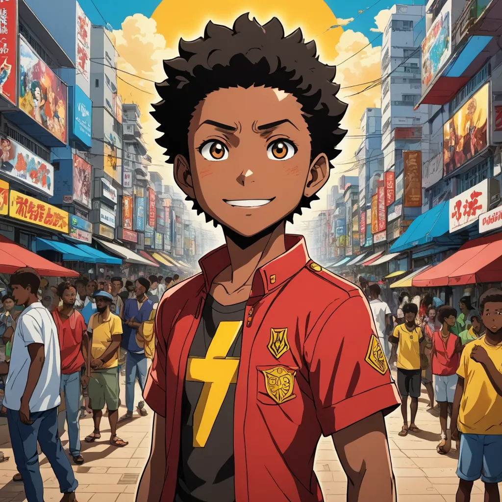 a man standing in a crowded city street with a yellow light on his face and a crowd of people behind him, afrofuturism, a character portrait, Cedric Seaut (Keos Masons), official art