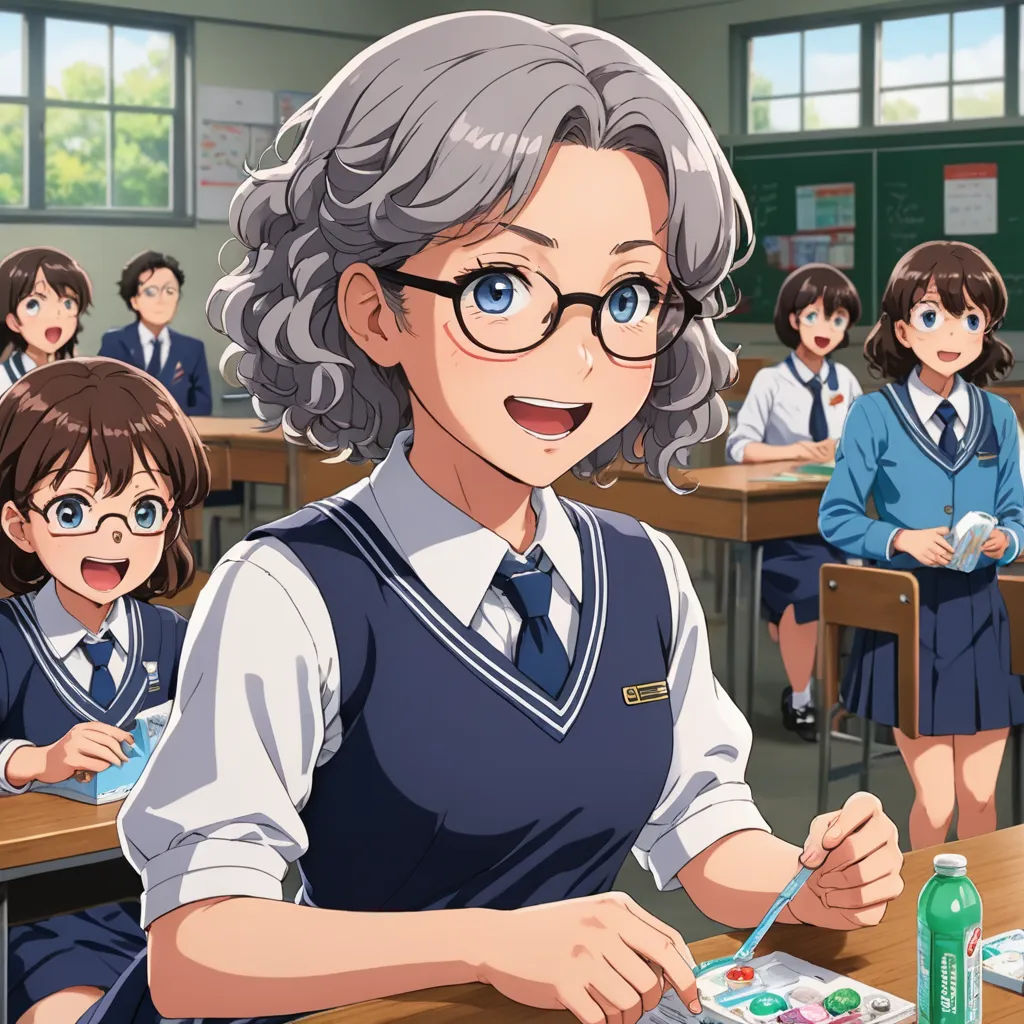 a cartoon of a girl in a classroom with other girls in the background and a teacher in the foreground, remodernism, a stock photo, Aya Goda, official art