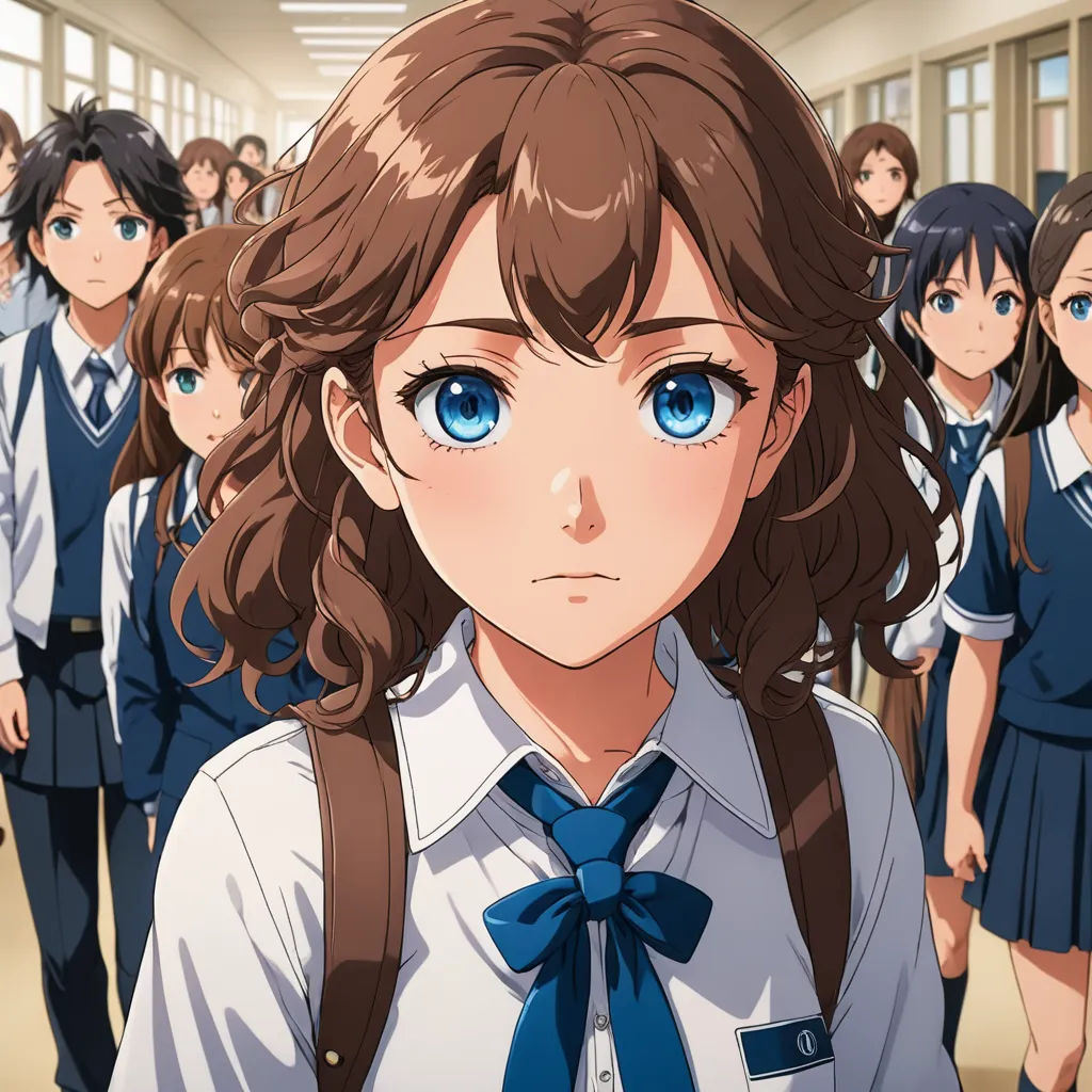 a group of girls in school uniforms standing in a hallway with a man in the background looking at the camera, sots art, a character portrait, Aguri Uchida, official art