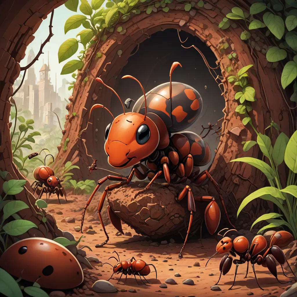 a group of ants are in a cave with a hole in the ground and a few other ants are in the ground, Chris LaBrooy, antipodeans, a storybook illustration, highly detailed digital painting