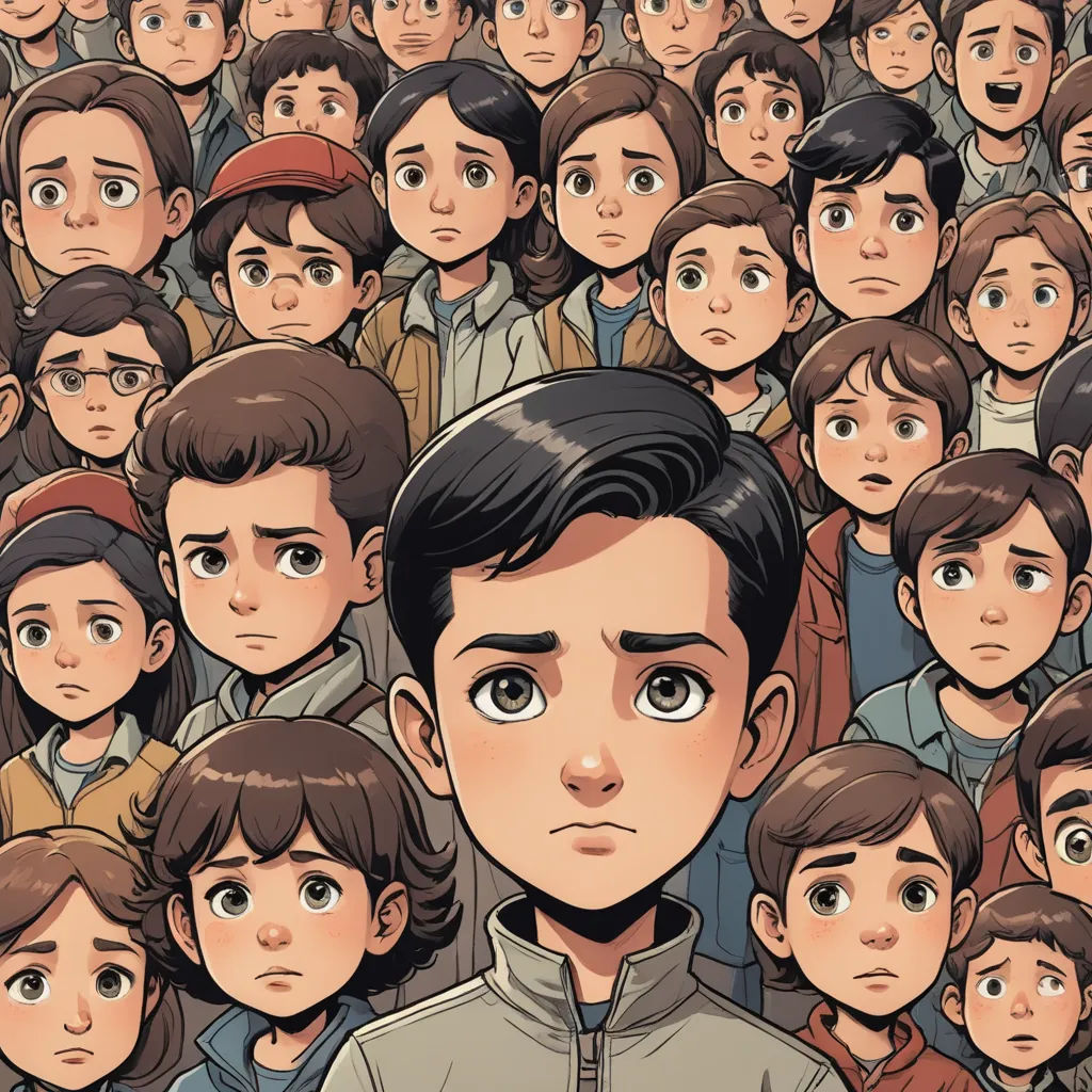 a crowd of people with a man in the middle of the crowd looking at the camera with a serious look on his face, serial art, poster art, Asaf Hanuka, comic cover art