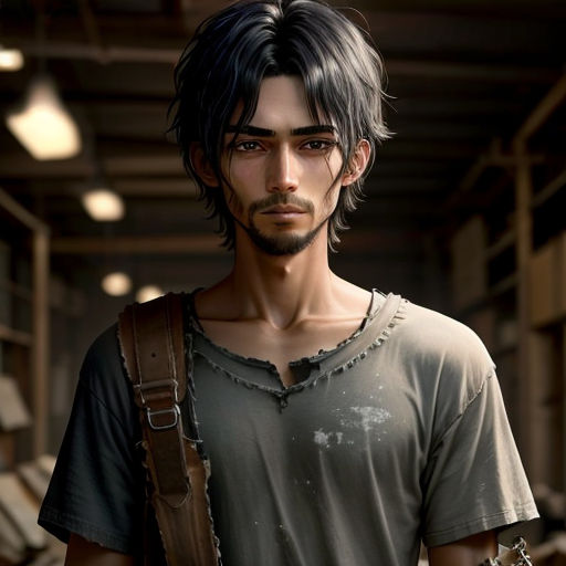a man with a gun in a warehouse with a lot of boxes on the floor and a building in the background