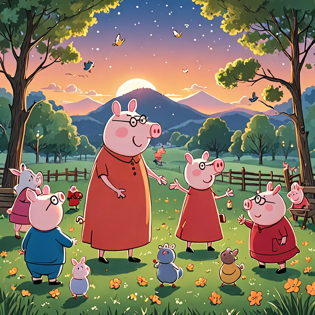 a group of pigs standing in a field with a pig in the background and a pig in the foreground, sots art, poster art, Beatrix Potter, official art