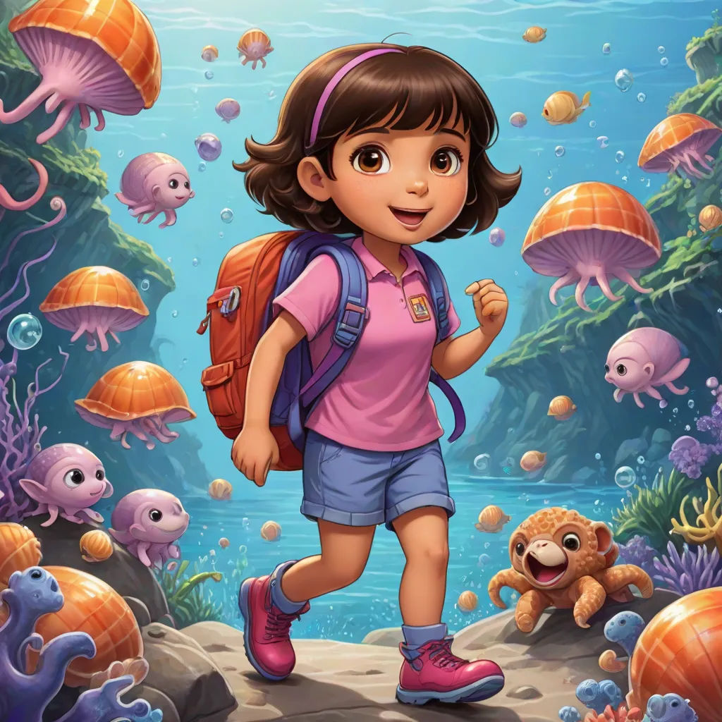 a girl with a backpack is walking through the underwater with her teddy bear and other sea creatures around her, pop surrealism, a storybook illustration, Daphne McClure, promotional image
