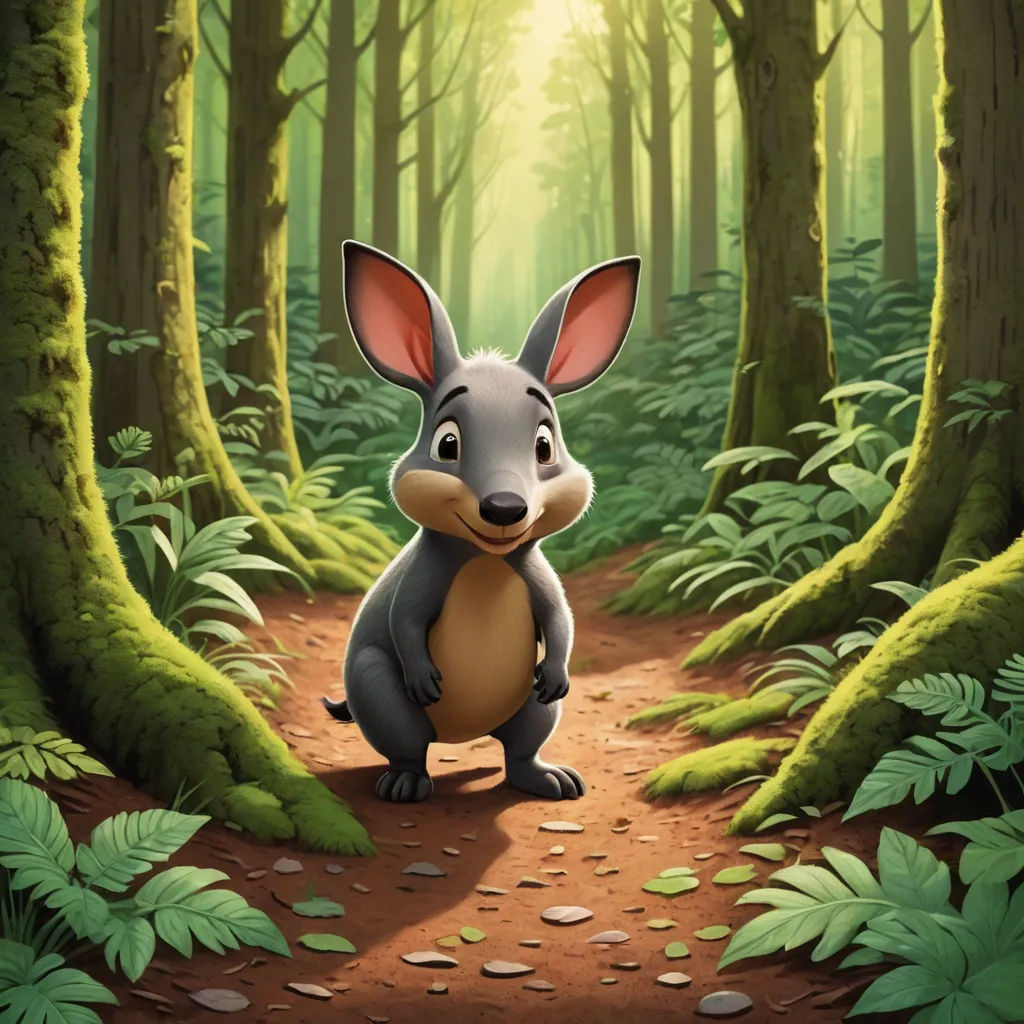 a cartoon character is sitting in the middle of a forest with a rabbit in the foreground and a forest background, sots art, a storybook illustration, Chris LaBrooy, storybook illustration