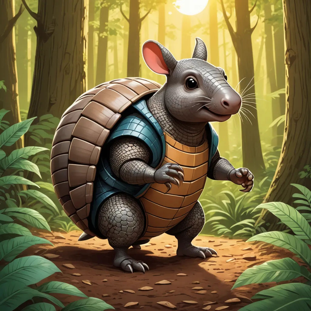 a cartoon rat is walking through the woods with a backpack on his back and a sun shining through the trees, sots art, a character portrait, Chris LaBrooy, magic the gathering artwork