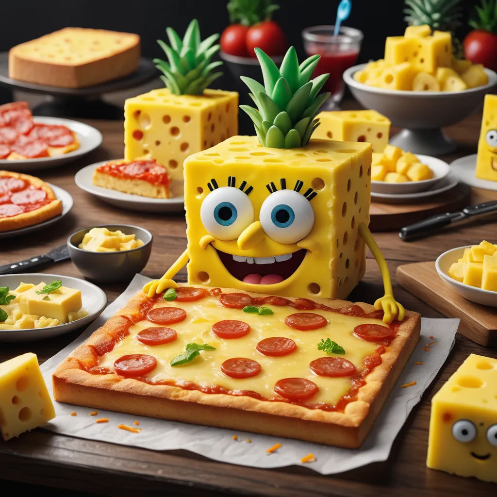 a table topped with a cake and lots of food on top of it and a pineapple on top of it, sots art, a 3D render, Chris LaBrooy, 3 d render