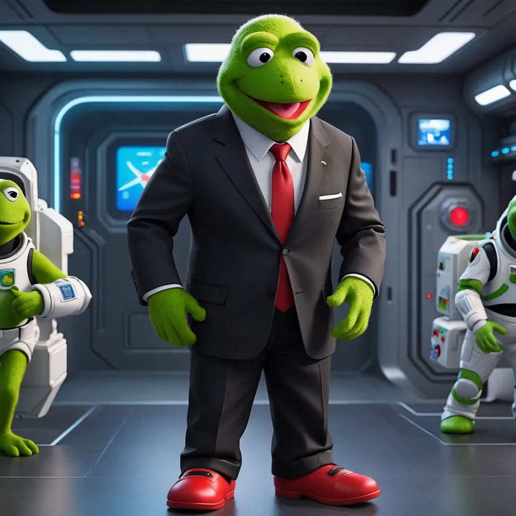 a man in a suit and tie standing next to two green alien men in a space station with a robot in the background, arbeitsrat für kunst, a 3D render, Avgust Černigoj, promotional image