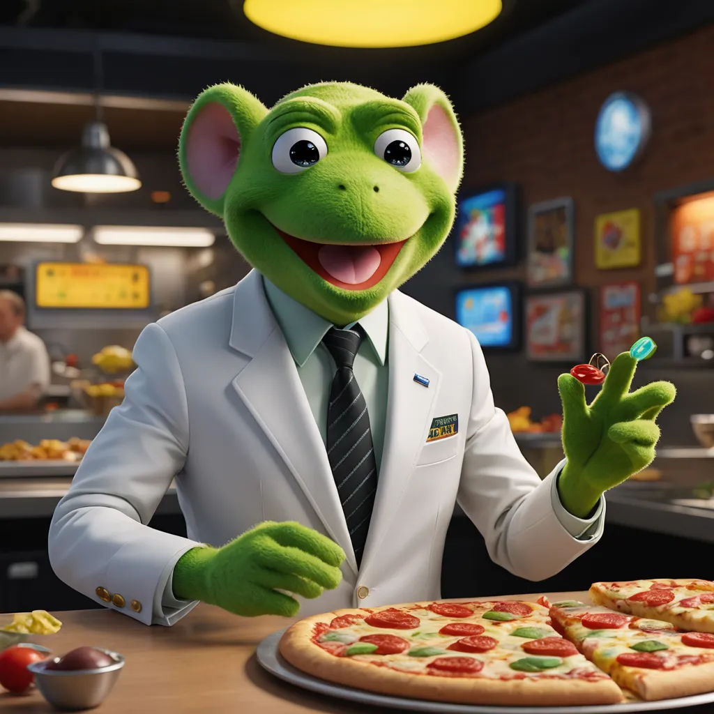 a man in a suit and tie is holding a toothbrush and pointing to a pizza on a table, photorealism, a character portrait, Chris LaBrooy, unreal engine 5 quality render